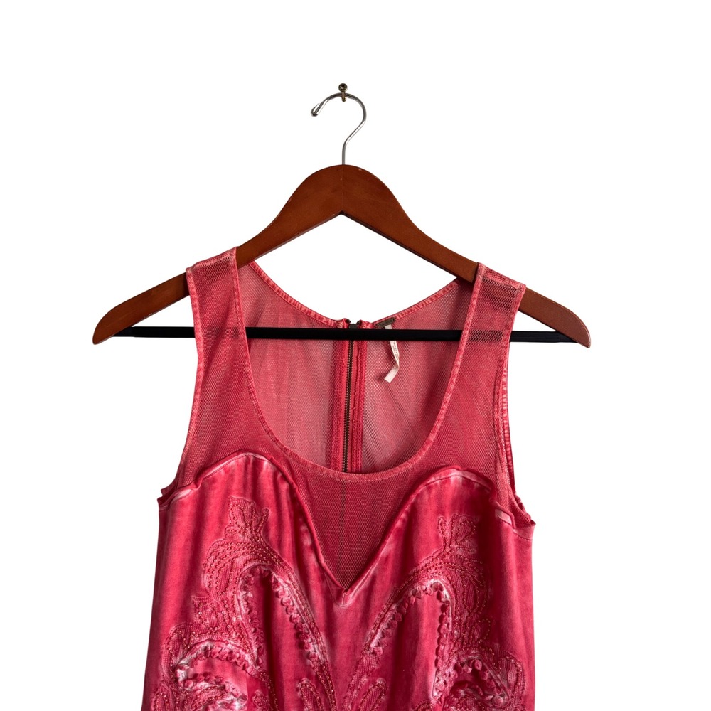Free People Coral Mesh Lace Illusion Mini Dress Back Zip‎ Sheer Sleeveless - Picture 2 of 6